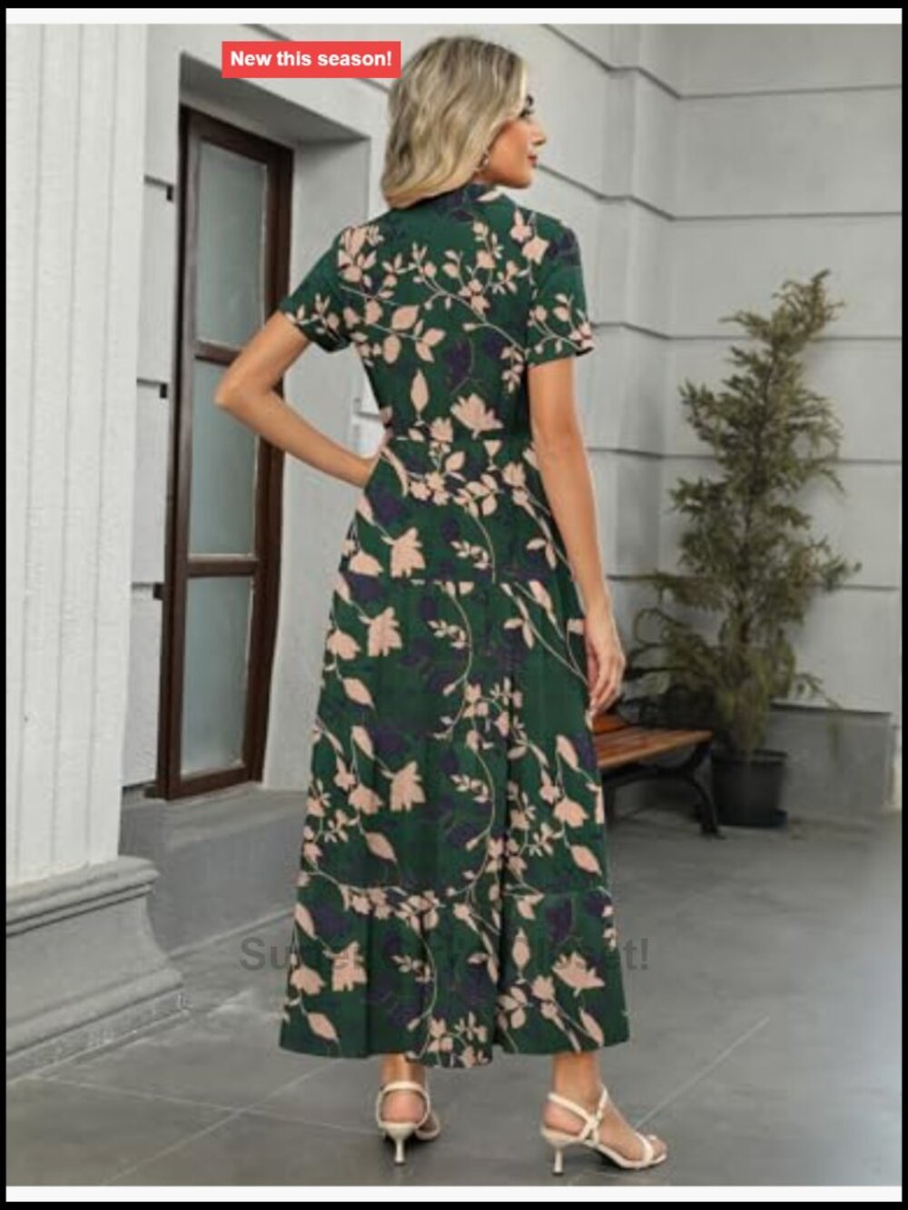 Chiffon Floral Maxi Dress with Pockets Collared V Neck Short Sleeve Button Down - Picture 4 of 7